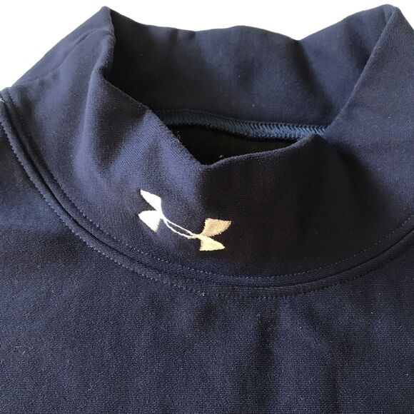 Under Armour Shirt Men XL Blue Gaiter Mock Neck Fitted Coldgear Logo Base Layer - Picture 3 of 8